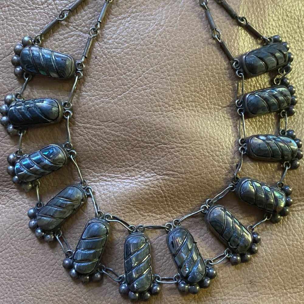 1940's Mexican Sterling Abalone Link Necklace